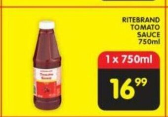 Shoprite Ritebrand Tomato Sauce 750ml offer