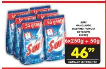 Shoprite Surf Hand/Auto Washing Powder All Variants 6x300g offer