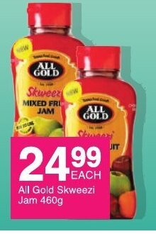 Save All Gold Skweezi Jam 460g offer