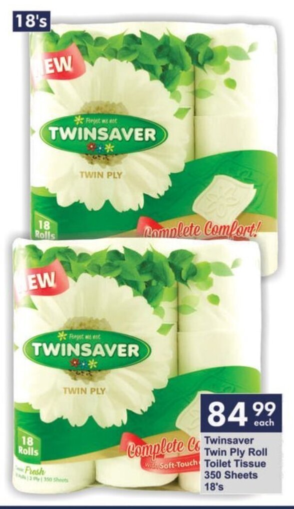 Twinsaver Twin Ply Roll Toilet Tissue 350 Sheets 18's offer at
