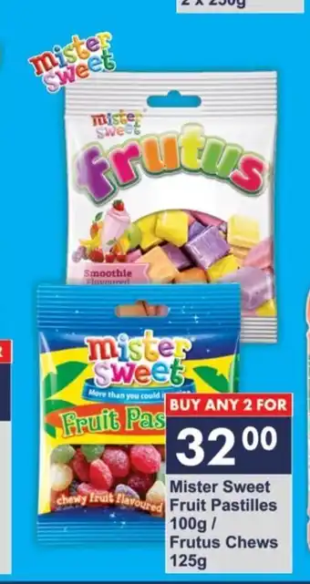 President Hyper Mister Sweet Fruit Pastilles 100g / Frutus Chews 125g offer