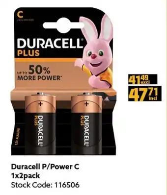 Africa Cash and Carry Duracell P/Power C 1x2Pack offer