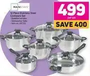 Game Mainstays 12 Piece Stainless Steel Cookware Set-Per Set offer
