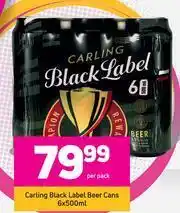 Game Carling Black Label Beer Cans-6 x 500ml Per Pack offer