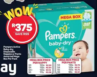 Pick n Pay Pampers Active Baby-dry Disposable Nappies or Pants offer