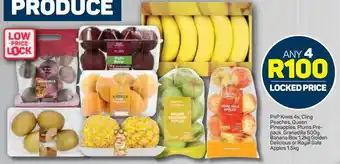 Pick n Pay PnP Kiwis 4s, Cling Peaches, Queen Pineapples, Plums, Grandilla 500g, Banana 1.2kg, Golden/Royal Gala Apples 4 x 1.5kg offer