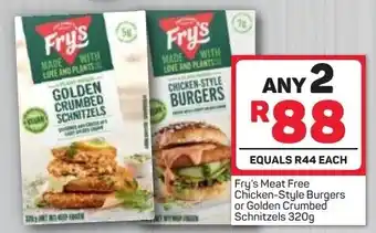 Pick n Pay Fry's Meat Free Chicken-Style Burgers or Golden Crumbed Schnitzels 2 x 320g offer