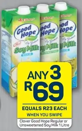 Clover Good Hope Regular or Unsweetened Soy Milk 3 x 1L
