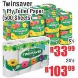 Devland Cash And Carry Twinsaver 1 Ply Toilet Paper 500 Sheets 8's offer