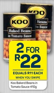 Pick n Pay Koo Baked Beans in Tomato Sauce 2 x 410g offer