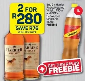 Pick n Pay Harrier Finest Matured Whisky 2 x 750ml and Schweppes Ginger Ale 1L offer