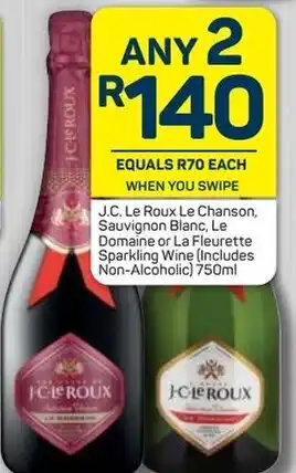 Pick n Pay J.C. Le Roux Le Chanson, Sauvignon Blanc, Le Domaine or La Fleurette Sparkling Wine 2 x 750ml offer