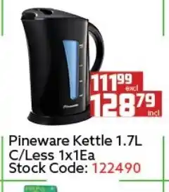 Africa Cash and Carry Pineware Kettle 1.7L Auto C/Less 1x1EA offer