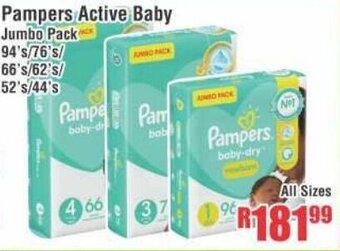 Devland Cash And Carry Pampers Active Baby Jumbo Pack All Sizes offer