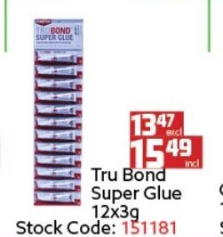 Africa Cash and Carry Tru Bond Super Glue 12x3g offer