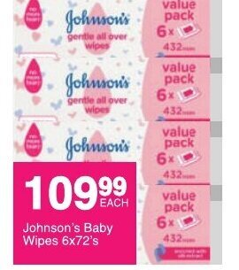 Save Johnson's Baby Wipes 6x72's offer