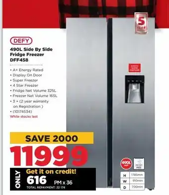HiFi Corp 490l side by side fridge freezer dff458 offer