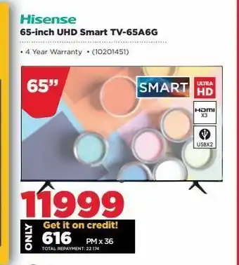 HiFi Corp 65-inch uhd smart tv-65a6g offer