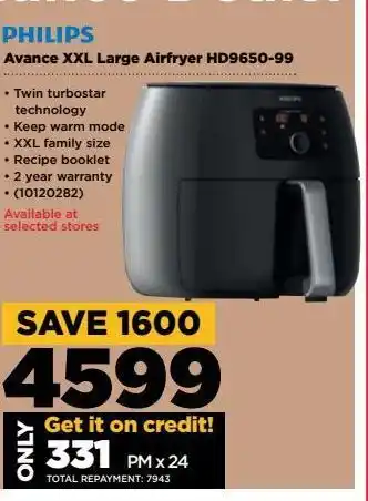 HiFi Corp Avance xxl large airfryer hd9650-99 offer