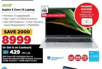 HiFi Corp Aspire 3 core i3 laptop offer