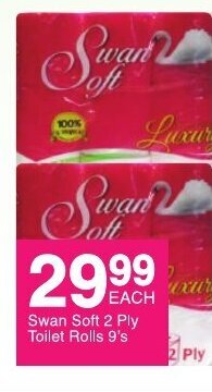 Save Swan Soft 2 Ply Toilet Rolls 9's offer