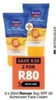 Checkers Renew Sun SPF 50 Sunscreen Face Cream 2 x 50ml offer