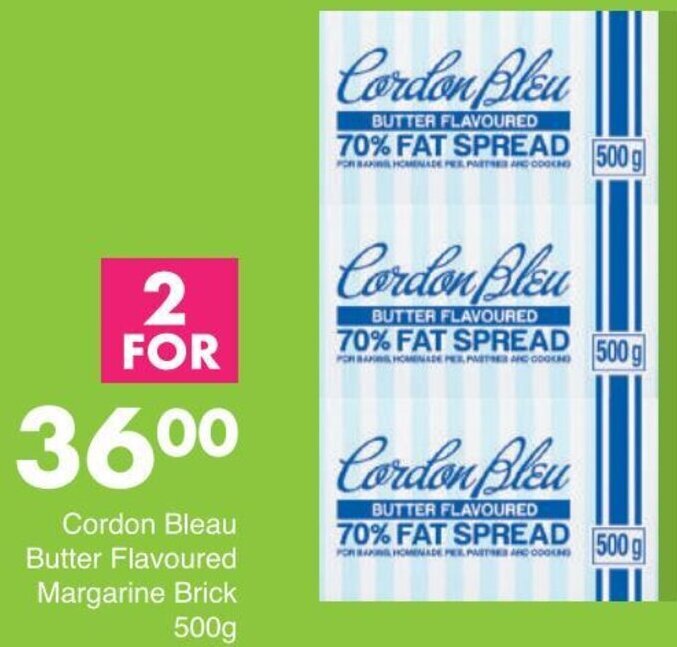Cordon Bleau Butter Flavoured Margarine Brick 2x500g offer at Save