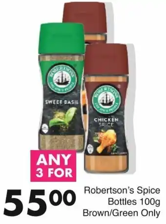 Save Roberstsons Spice Bottles 3x100g Brown/Green Only offer