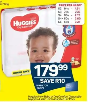 Pick n Pay Huggies New Baby or Dry Comfort Disposable Nappies Jumbo Pack Assorted Per Pack offer