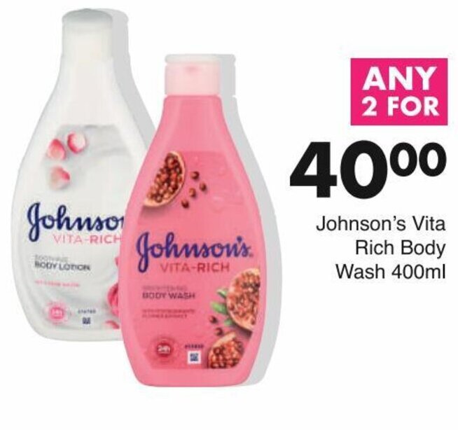 Johnson's Vita Rich Body Wash 400ml offer at Save