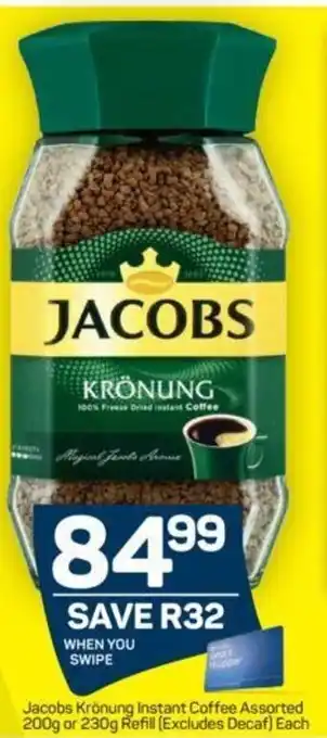 Pick n Pay Jacobs Kronung Instant Cofee Assorted 200g or 230g Refill ( excluded Decaf ) each offer