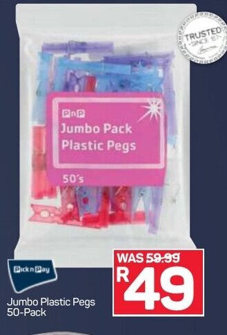Pick n Pay Jumbo Plastic Pegs 50-Packs offer