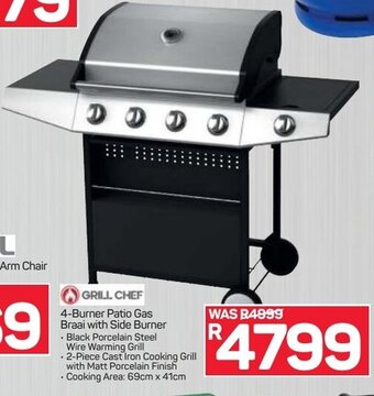 Grill Chef 4-Burner Patio Gas Braai with Side Burner
