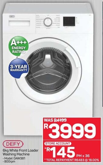 Pick n Pay Defy White Front Loader Washing Machine 6kg offer
