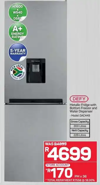 Pick n Pay Defy Metalic Fridge with Bottom Freezer and Water Dispenser offer