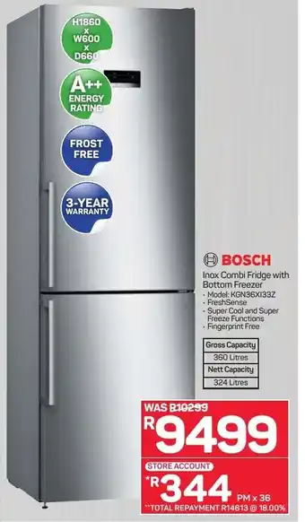 Pick n Pay Bosch Inox Combi Fridge with Bottom Freezer offer