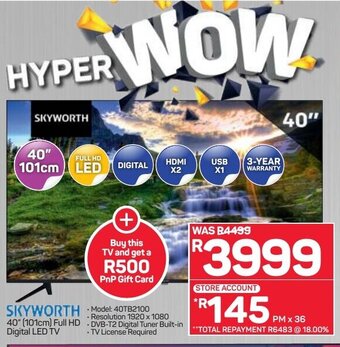 Pick n Pay Skyworth 40" 101cm Full HD Digital LED TV offer