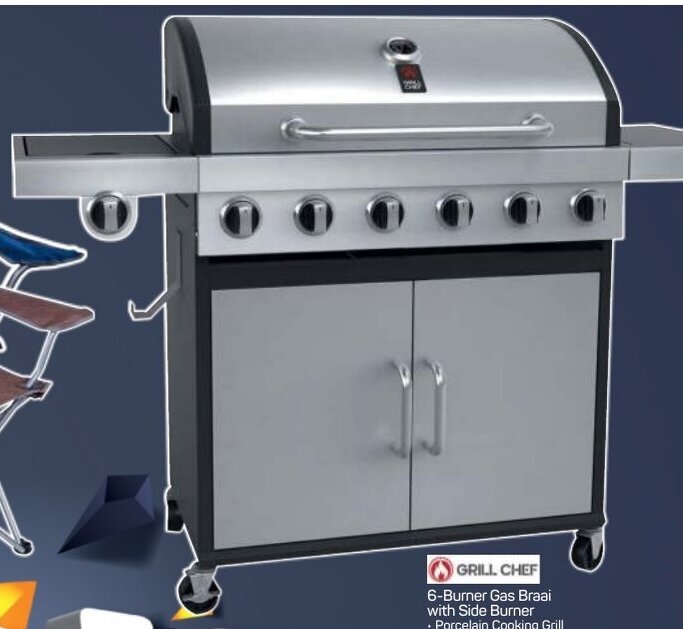 Grill Chef 6Burner Gas Braai with Side Burner offer at Pick n Pay