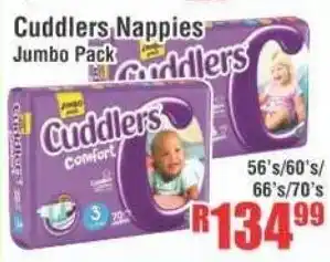 Devland Cash And Carry Cudlers Nappies Jumbo Pack 56's/60's/66's/70's offer