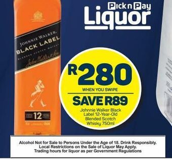 Pick n Pay Hypermarket Johnnie walker black label whiskey offer