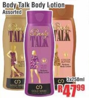 Devland Cash And Carry Body Talk Body Lotion Assorted 3x250ml offer