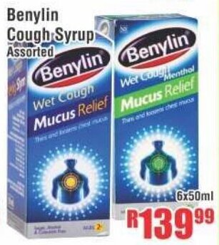 Devland Cash And Carry Benylin Cough Syrup Assorted 6x50ml offer