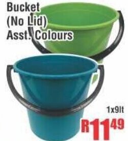 Bucket No Lid Asst. Colours 1x9lt