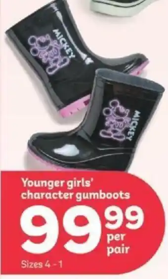 Younger Girls' Character Gumboots Sizes 4-1