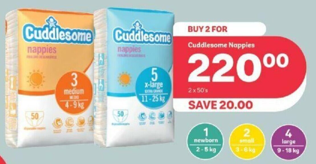 Cuddlesome Nappies 2x50's offer at PEP