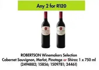 Makro’s liquor Robertson Winemakers Selection Cabernet Sauvignon, Merlot, Pinotage or Shiraz 2x750ml offer
