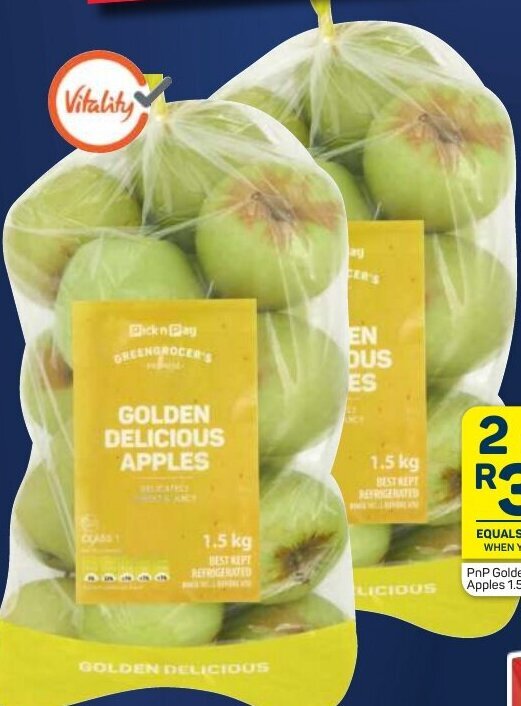 PnP Golden Delicious Apples 1,5kg offer at Pick n Pay
