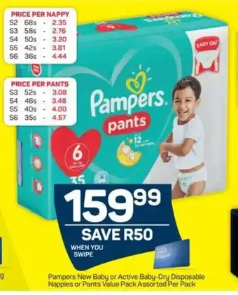 Pick n Pay Pampers New Baby or Active Baby-Dry Disposable Nappies or Pants Value Asstd offer