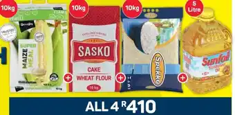 Pick n Pay Super Maize Meal 10kg +Sasko Cake Flour 10kg +Spekko 10kg+Sunfoil Sunflower Oil 5 Litre offer