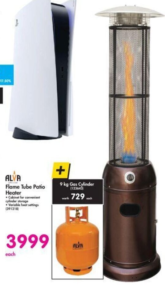 Alva Flame Tube Ratio Heater + Gas Cylinder 9kg offer at Makro